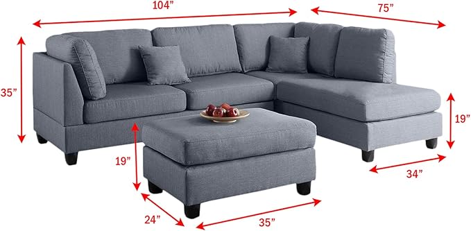 Poundex Upholstered Sofas/Sectionals/Armchairs Grey