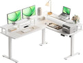 AODK Electric L Shaped Standing Desk 59 Inch Height Adjustable Stand Up Desk with Power Outlets ＆ Full Monitor Stand Reversible Corner Desk for Home Office ＆ Computer Workstation White