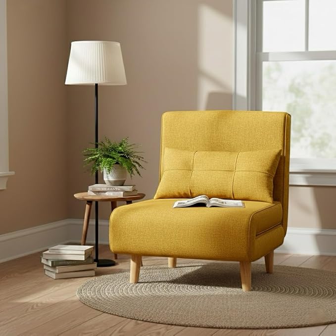 Ahomly 3 in 1 Sleeper Chair Bed Chair Bed Sleeper for Adults with 6 Angle Adjustable Backrest Convertible Single Futon for Living Room/Apartment/Office Yellow
