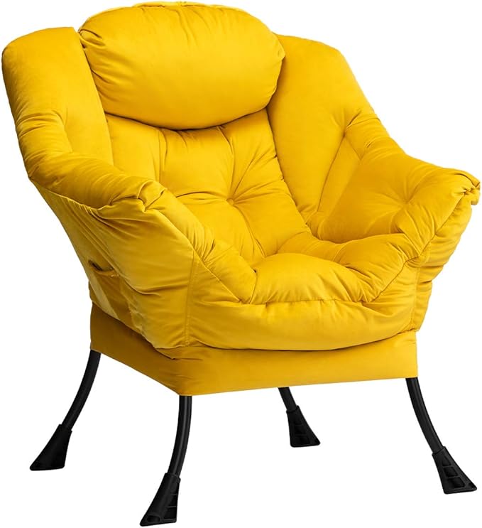 HollyHOME Lazy Chair with Armrest and Side Pocket Comfy Accent Lounge ChairLeisure Sofa Armchair for Living Room Bedroom Dorm or Small Spaces Oversized Reading Sofa ChairVelvet Yellow