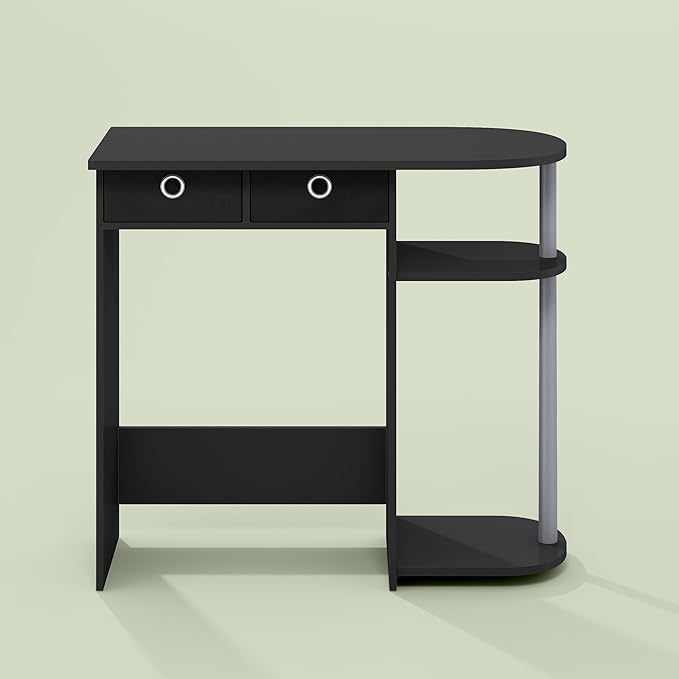 Ipoh Home Computer Desk 32 Inch Writing Desk Study Desk with Side Shelves and Bin Storage for Home Office Study Room Black/Grey