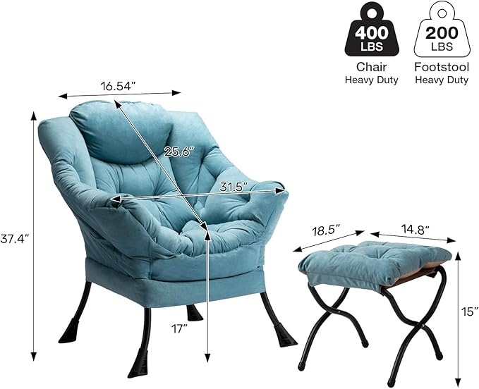 HollyHOME Lazy Chair with Foldable Ottoman Accent Comfy Lounge Armchair and Folding Footrest Stool Leisure Sofa Reading Chair and Footstool for Living Room Bedroom DormBlue