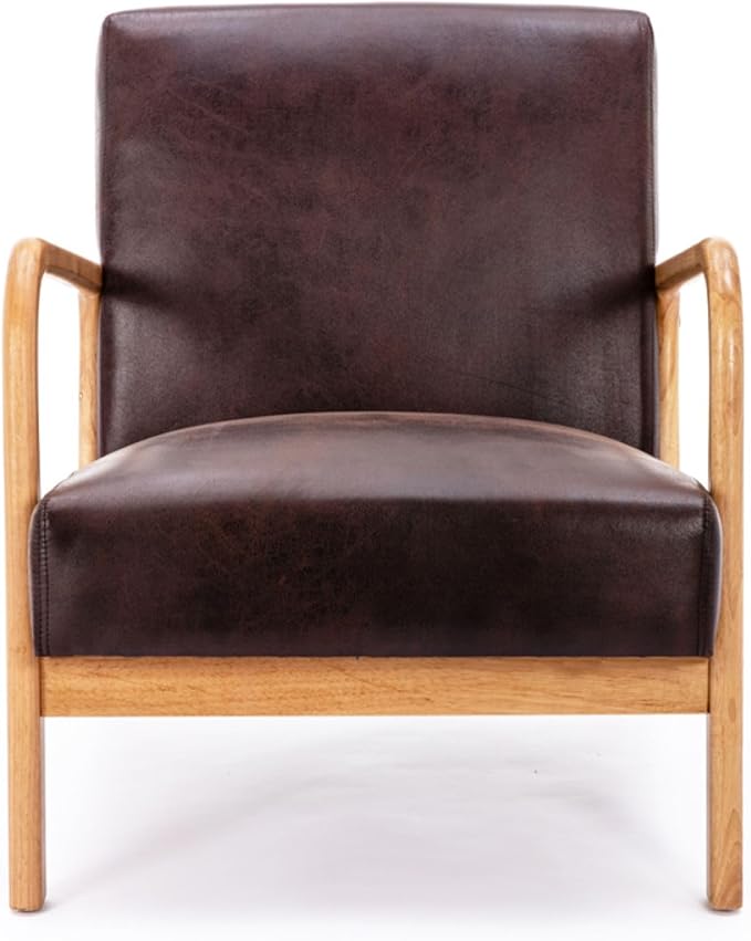 Classic Mid Century Modern Accent Chairs for Living Room or Bedroom Espresso Open ed Armchair with Plush Cushioning and Microfiber Upholstery Dark Brown