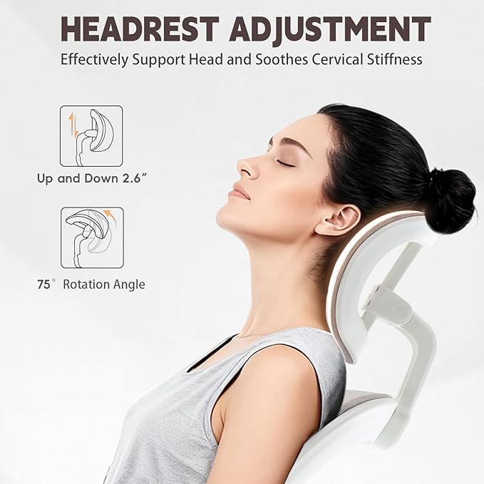 Ergonomic Office Chair with 3D Adjustable Lumbar Support Mesh High Back 75° Rotating Headrest Rocking Function 300lbs Capacity Black/White (White)