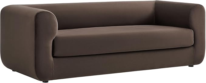 Modway Leif Performance Velvet Upholstered Sofa – 89 Inch Modern Tuxedo Sofa – Comfy 3 Seater Velvet Couch