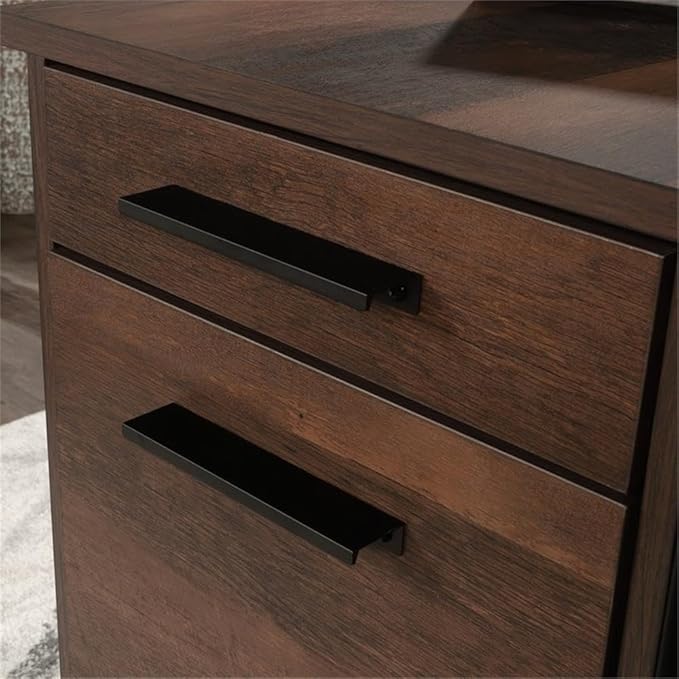 Pemberly Row Mobile File Cabinet Engineered Wood and Metal Barrel Oak Finish 26.58 H x 17.95 W x 20.32 D 2 Drawers with File Storage Perforated Shelf Locking Casters Home Office Organizing