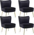 Velvet Accent Chair Set of 4 Comfy Upholstered Side Chair with Gold Metal Legs and Padded Seat Modern Small Corner Armless Living Room Chairs with Wing Back Black