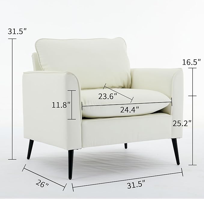 Modern Faux Leather Chair Set of 2 Oversized Arm Chair for Living Room Mid-Century Accent Sofa for Bedroom Comfy Upholstered Single Sofa Readingchair for Waiting Room and conference roomCream