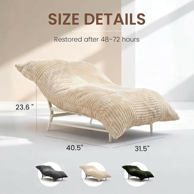 Modern Accent Chair Giant Bean Bag Lounge Chairs with Sturdy Metal Frame &amp Washable Cover Comfy Upholstered Chair for Reading Room Bedroom Cream