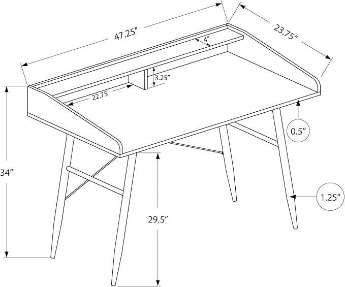 Computer Desk Home Office Laptop Storage Shelves 48 l Work Natural Laminate White Metal Contemporary Modern