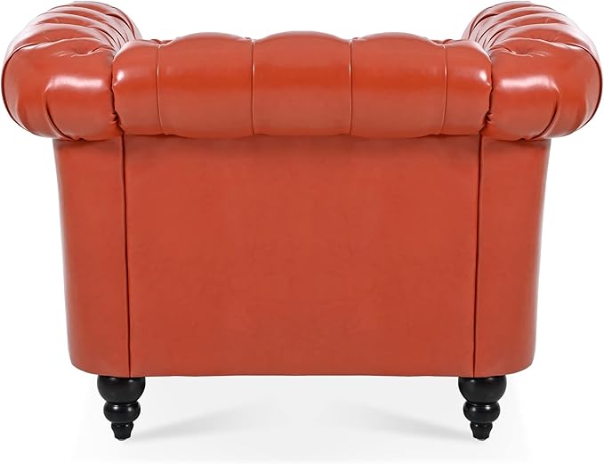 Oversized Chesterfield Chair PU Leather Accent Chair with Tufted Back Club Chair for Living Room Bedroom Gothic Victorian (Orange)