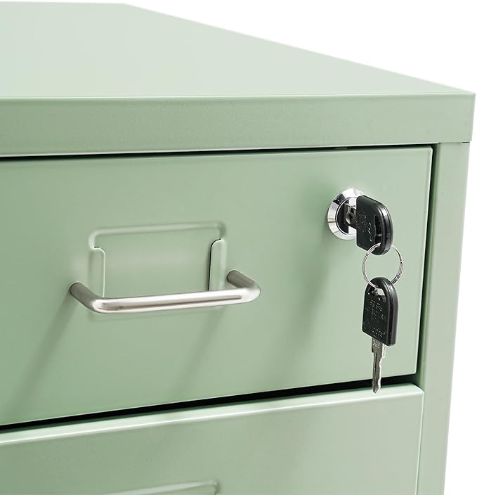 6 Drawer File Cabinet Metal Mobile Office Filing Organizer Vertical Lockable Office Filing Cabinet Heavy-duty Steel File Storage Cabinet with Keys and Wheels for Study Office Living Room (Green)
