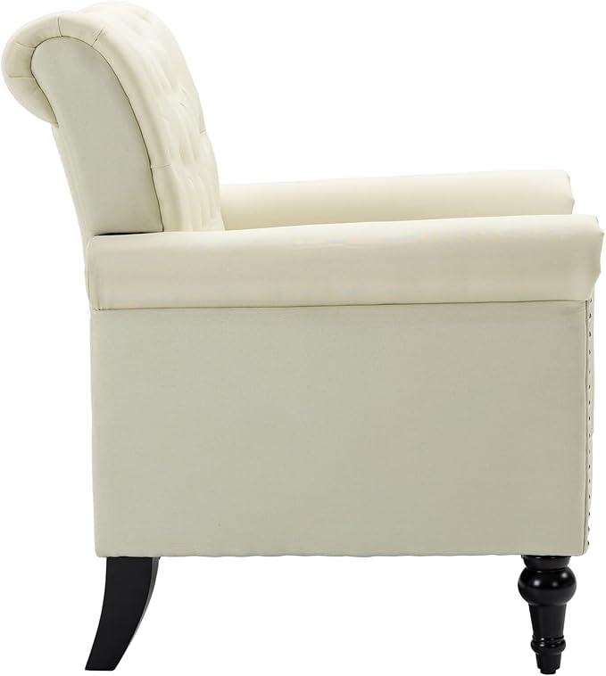 Generic Mid Century Modern Accent Chair Linen Armchair wTufted BackWood Legs Upholstered Lounge Arm Chair Single Sofa for Living Room Bedroom Beige