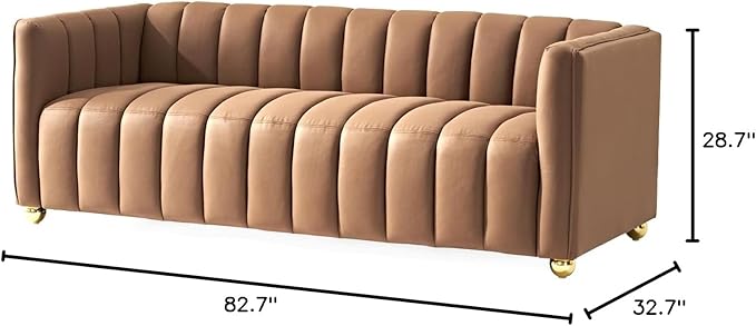 Direct Glam Fabric Upholstered Solid Wood Frame 82.7 Art Deco Sofa for Living Room Office Sophisticated 3 Seater Couch Brown