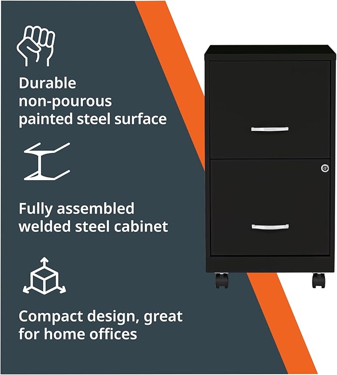 Lorell 2-Drawer Mobile File Cabinet 14.2 x 18 x 26.5 Black