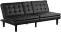 Benzara Berie Futon Sofa Bed Drop-Down Tray Cupholder Black Faux Leather