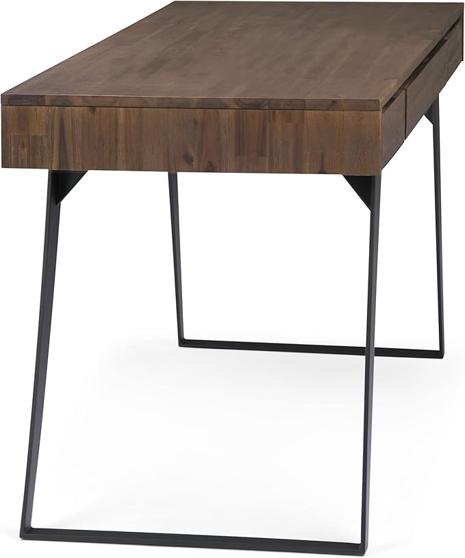 SIMPLIHOME Lowry Desk - 54 Inch Wide Solid Acacia Wood and Metal Writing Desk in Rustic Natural Aged Brown Modern Industrial Home Office Computer Table with 2 Drawers and Flip-Down Keyboard Tray