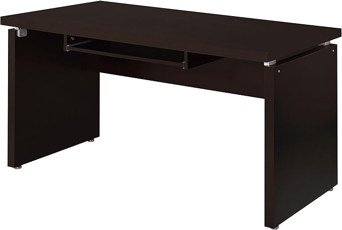 Stonecroft Furniture Contemporary Computer Desk 55 in Wide MDF/Melamine Paper Cappuccino Finish 1 Drawer Reversible L-Shape Option Floating Surface Design Office Desk for Home or Workspace Use