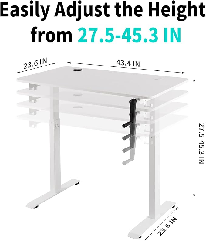UNICOO Crank Adjustable Height Standing Desk Game Table Home Office Table Computer Desk with USB and Wireless Charger (NTCSET-01-White - M2)