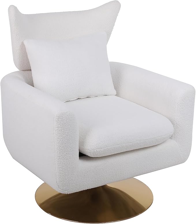 JOSHEN 360 Swivel Accent Chair IndoorModern Linen ArmchairComfortable Upholstered Lounge Chair with Metal Base for Living RoomApartmentOfficeWhite