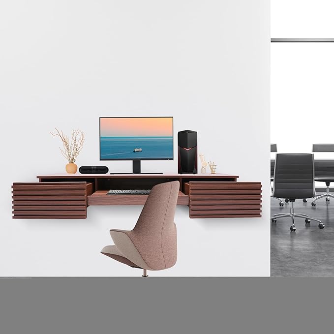 Wall Mounted DeskWall Floating Computer Desk Writing WorkstationMultifunctional Laptop Computer Table Writing Workstation Wall Organizer for BedroomOffices Study Room (Brown)