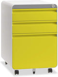 Dripex 3 Drawer File Cabinet Metal Filing Cabinets with Lock Wheels &amp Hanging Rail for A4/Legal/Letter File Anti-tilt Under Desk Design Lockable Rolling Mobile File Cabinet for Home Office (Yel