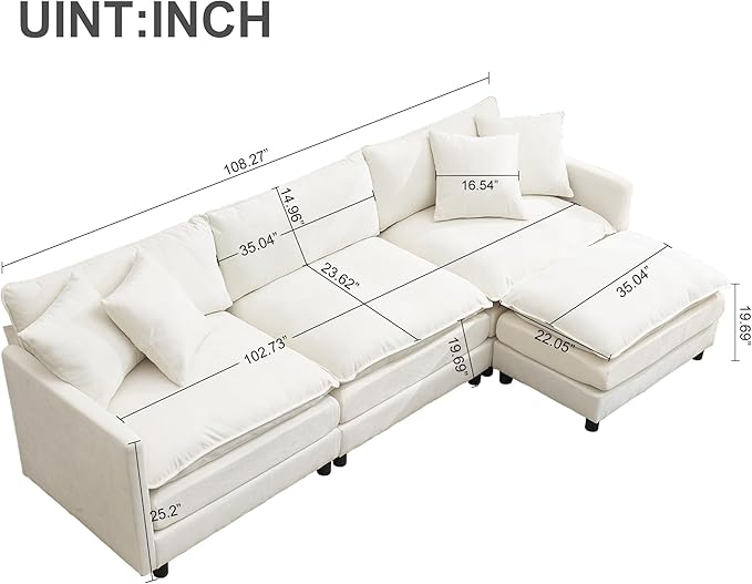 Oversized Modular Sectional SofaSofa Couch with Movable Ottoman Deep SeatSoft Chenille Corduroy Cloud Couches for Living Room ApartmentOffice(Beige 3+1 L)