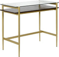 Henn&ampHart 36 Mid-Century Modern Rectangular Glass Home Office Desk Computer Desk Writing Table with Open Lower Storage Shelf for Home Office Gold/Amber Brown