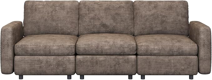 Modern Brown Modular Sofa with Deep Seating Soft Cushions Sectional Couch Available in Loveseat or Multi-Seat Options Minimalist Design for Office Living Room or Bedroom (3-Seater Sofa)