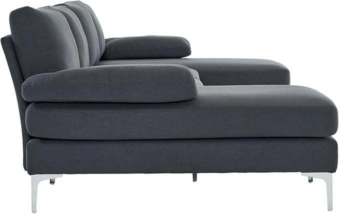 Karl home 110 Sectional Sofa U-Shaped 4-Seat Couch with Chaises Linen Fabric Upholstered for Living Room Apartment Office Dark Gray