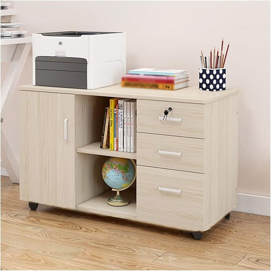 GLigeT Filing Cabinet Wood Mobile Filing Cabinet Storage Cabinet for Closet/Office 3-Drawer with Door File Cabinet Storage with 4 360Wheels File Storage Cabinets (Color : D)