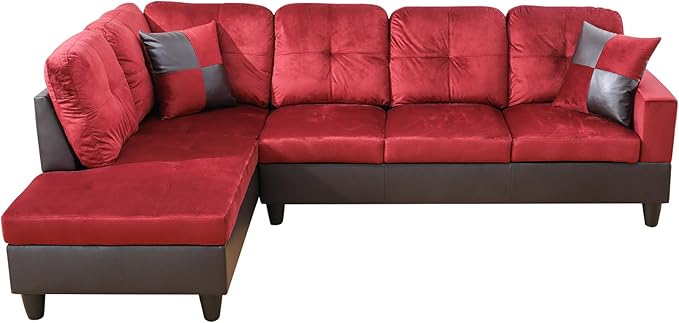 NicBex L Shaped Couch Sectional Couches for Living Room Morden Sofa Couch Upholstered Futon Sofa Bed with Chaise and Back Cushions for Reception Room and Apartment Red and Black