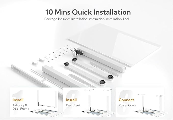 Glass Standing Desk 40 X 24 Inch Electric Stand Up Desk with Hook and Multi-Function Keyboard Quick Install Home Office Computer Desk (White 40 X 24 Inch)