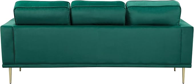 Lexicon Velvet Sofa Couch Modern Couches Metal Seat Base Metal Legs with Gold-Tone Finish 82 inch Sofa with 2 Throw Pillows 3 Seater Couches for Living Room Bedroom Apartment Green