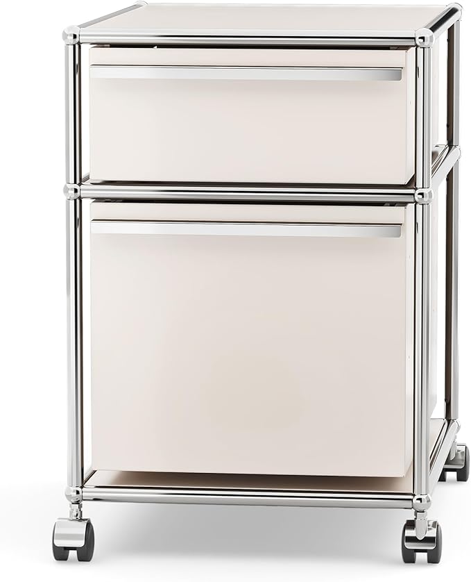 Steel Mobile File Cabinet for Office &amp Home with 360° Silent Wheels Smooth Drawer Slides Large Capacity Waterproof and Rust-Proof Stylish &amp Durable Storage Cabinet (2 Drawer White)