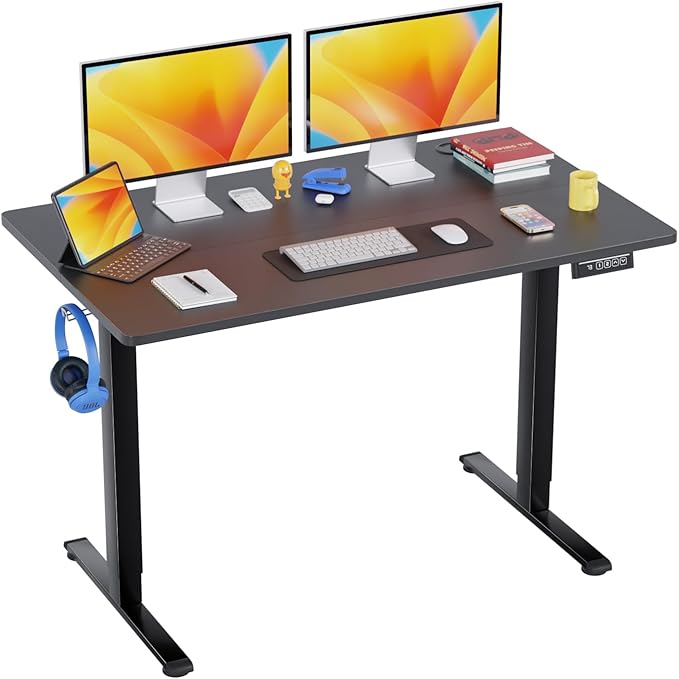 PayLessHere 48 Inch Electric Standing Desk Sit Stand up Desk Home Office Desk with Large Space Headphone Holder 2 Memory Function for HomeOfficeMeeting Room (Black)