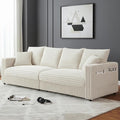 96.8'' Oversized Cloud Couch 4 Deep Seats Modular Sectional Sofa with Cup Holders &amp Storage Plush Corduroy Upholstered Memory Foam Couches for Living Room Apartment Office (Beige)