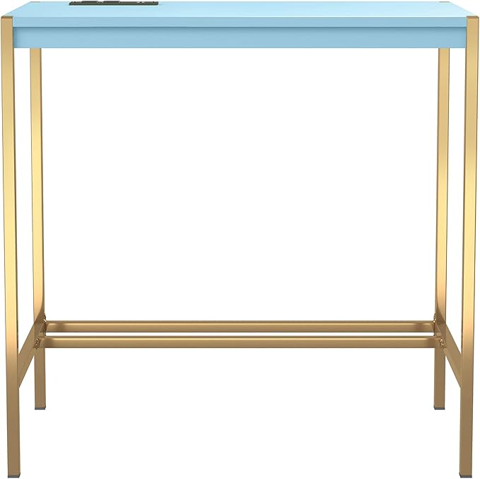 24/7 Shop at Home Fultonville Modern Metal Writing Desk with USB Port Power Outlet for Workstation Home Office Study Room Aruba Blue and Gold