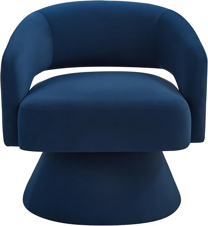Stylish Swivel Barrel Chair with Upholstered Round Design 360-Degree Comfort and Open Backrest Great for Living Room or Bedroom Chic Navy Blue