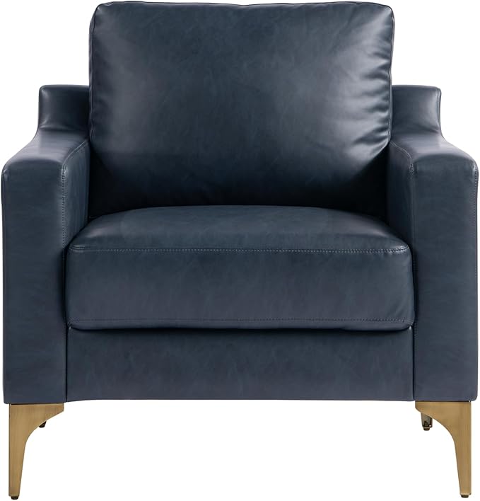 Serta Triton 33.5 Arm Chair Transitional Modern Dreamcoil Comfort Metal Legs Vegan Leather Navy Blue