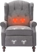 IPKIG Wingback Pushback Recliner Chair - Mid Century Recliner Armchair with Massage and Heat Rivet Decoration Button-Tufted Back Solid Wood Legs for Living Room Bedroom Office(Grey)