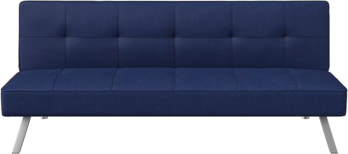 Serta® Rane 66.1 Convertible Futon Sofa Short Twin Size Modern Transitional Tufted Back and Seat Cushion Dream Coil® Comfort Fingerguard® Pinch Point Protection Woven Fabric Navy Blue