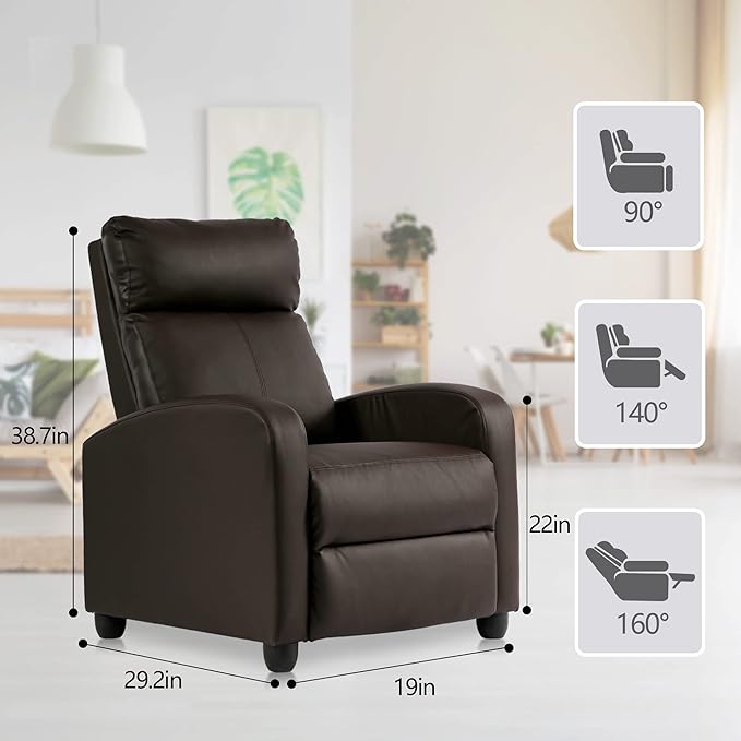 Leather Recliner Chair Living Room Chair Massage Reclining Chair Ergonomic Home Theater Seating Single Recliner Sofa Chair with Pu Leather Padded Seat Backrest for Living Room