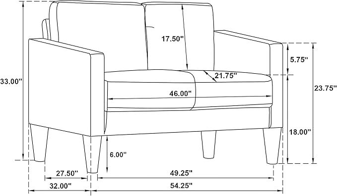 Coaster Home Furnishings - Ruth - Fabric - Upholstered Loveseat with Slim Track Arms Attached Cushions Angled Legs - Transitional Style - Living Room - 54-Inch - Rust - 511212