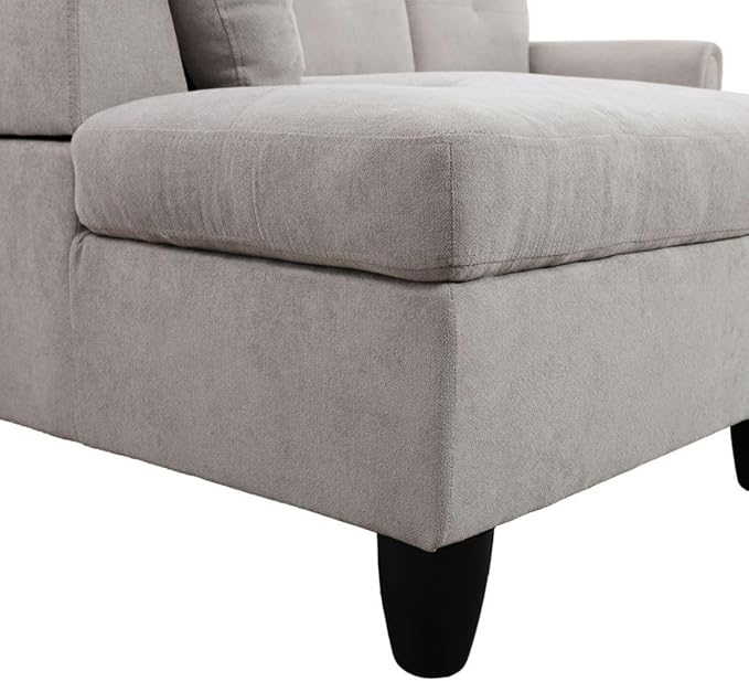 Grey White L-Shaped 3-Piece Flannel Sofa with Storage Ottoman Set Sectional Couch Sofa Set for Living Room Office Small Space