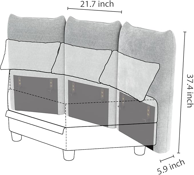 LLappuil Large Backrest for Modular Sectional Sofa Couch with Adjustable Angles Carton D Only Compatible for Carton C Grey Chenille | Tool Free Assembly Flexible Layouts