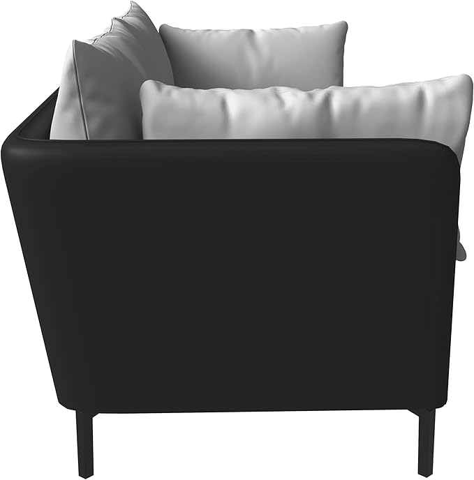 LeisureMod Luxify Series 3 Seater Sofa – Modern Leather Couch with Stainless Steel Legs Removable Cushions and Sleek Low-Profile Design for Living Rooms and Apartments in Black/Grey