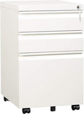 DEVAISE 3 Drawer Mobile File Cabinet with Lock Under Desk Metal Filing Cabinet for Home Office/Legal/Letter/A4 File Fully Assembled Except Wheels White