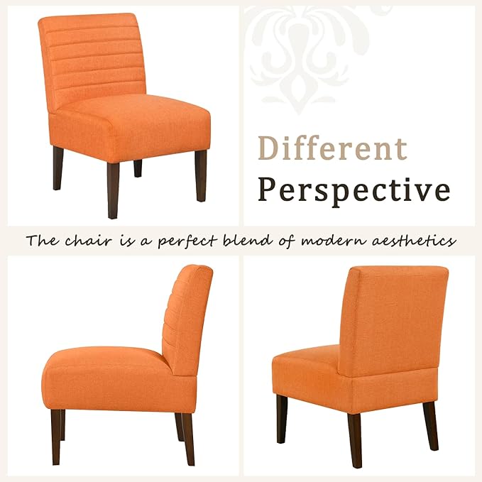Armless Accent Chair Mid Century Modern Upholstered Living Room Chairs Accent Dining Chair Sofa with Solid Wood Legs Lounge Reading Chair for Bedroom Office (Orange)