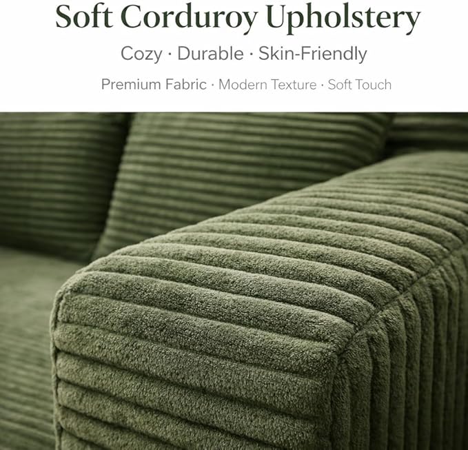 73INCH 2 in 1 Convertible Folding Couch Bed Corduroy Sleeper Sofa with Pull-Out Bed No Assembly Floor Sofa for Living Room Apartment &amp Small Spaces (Green)